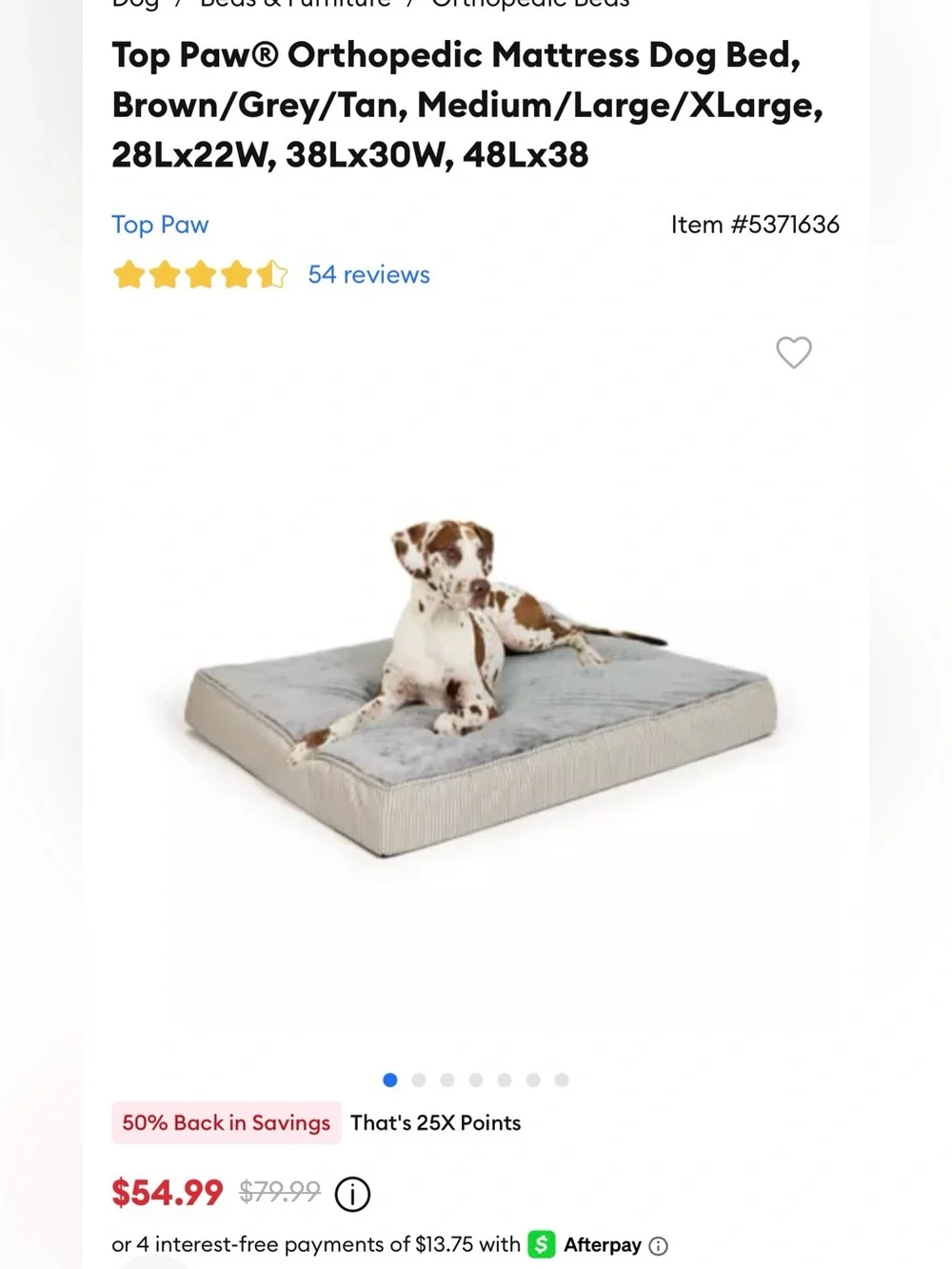 Top Paw® Orthopedic Mattress Dog Bed, Brown/Grey/Tan, size 48Lx38
